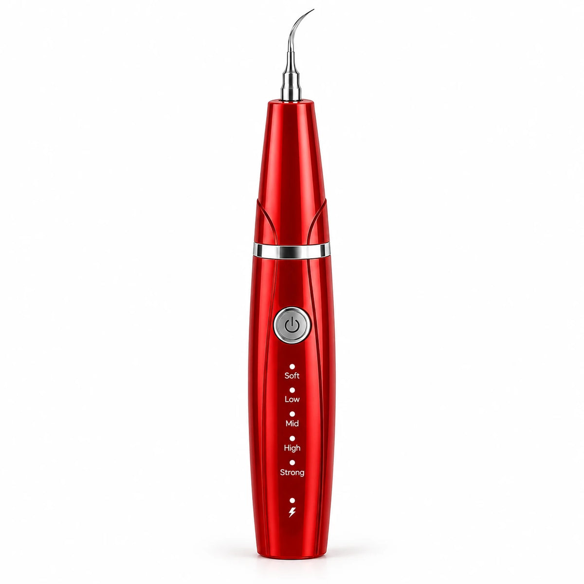 SmileAura ultrasonic tooth cleaner in red