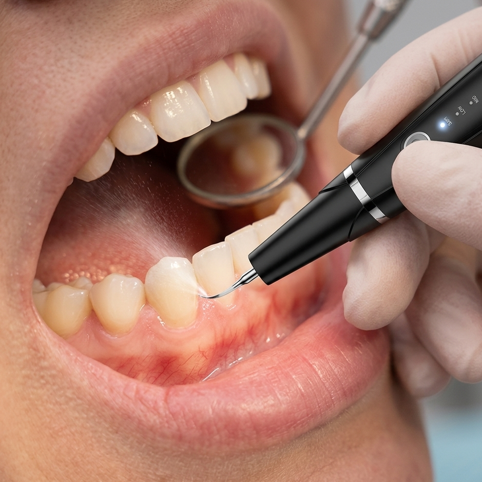 Ultrasonic Tooth Cleaner in use